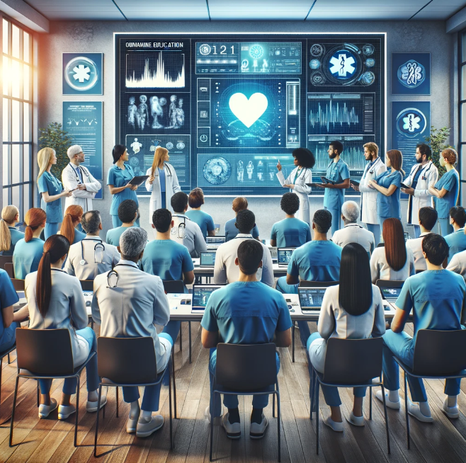 Training-session-for-healthcare-professionals-showcasing-a-diverse-group-engaged-in-learning-with-modern-technology